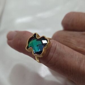 Tous Style 18K Gold Plated Stainless Steel  Emerald Green Ring
